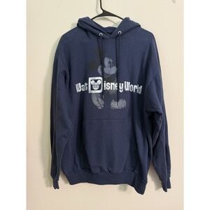 Walt Disney World Parks Hoodie Navy Sz L Unisex Mickey Mouse Logo Distressed
